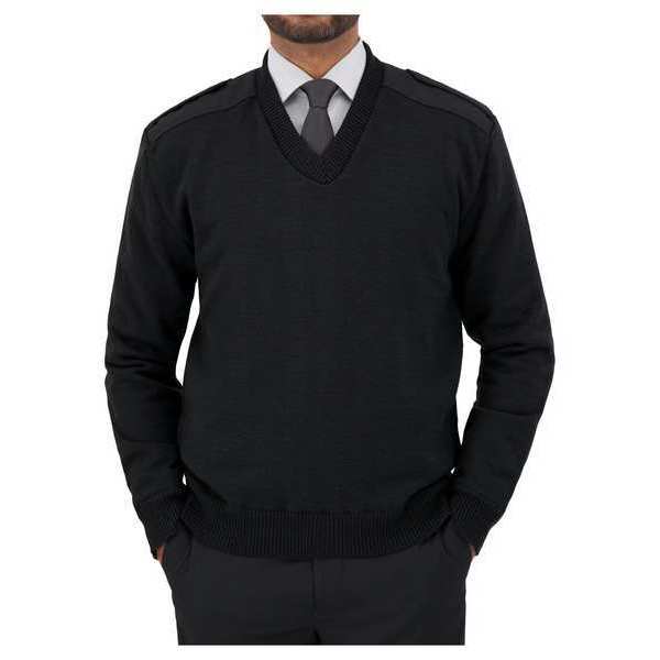 V-Neck Military Sweater, Black, XS