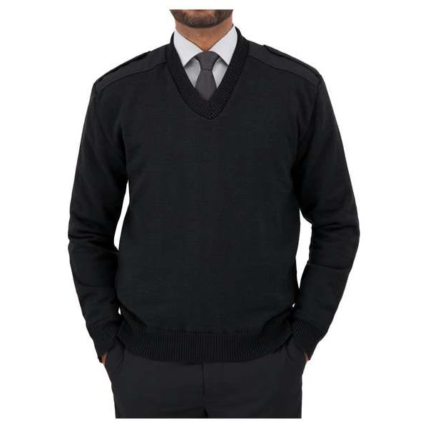 V-Neck Military Sweater, Black, XL