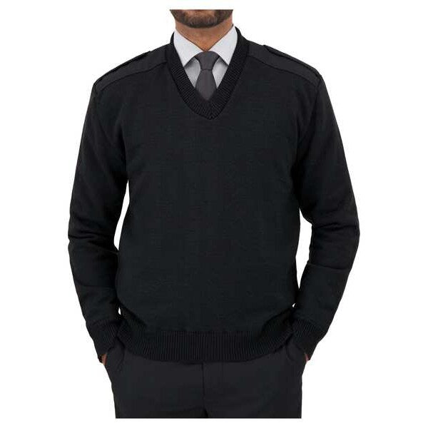 V-Neck Military Sweater, Black, S