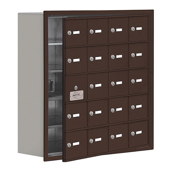 Cell Phone Locker, 29 1/4 in W, 8 3/4 in D, 29 3/4 in H, (4) Wide, (5) Tier, Bronze