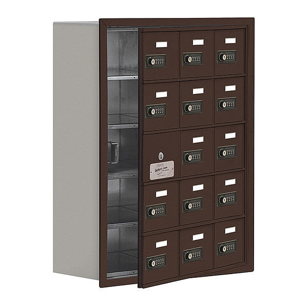 Cell Phone Locker, 22 3/4 in W, 8 3/4 in D, 29 3/4 in H, (3) Wide, (5) Tier, Bronze