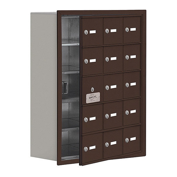 Cell Phone Locker, 22 3/4 in W, 8 3/4 in D, 29 3/4 in H, (3) Wide, (5) Tier, Bronze