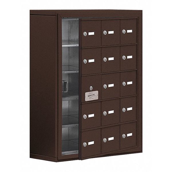 Cell Phone Locker, 24 in W, 9 1/4 in D, 31 in H, (3) Wide, (5) Tier, Bronze