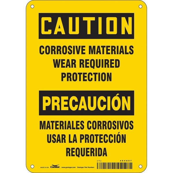 Safety Sign, 10 in Height, 7 in Width, Aluminum, Horizontal Rectangle, English, Spanish, 464X57