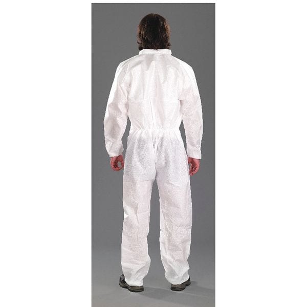 Collared Disposable Coveralls, 2XL, 25 PK, White, SMS, Elastic, Storm Flap, Zipper