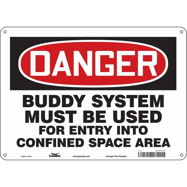 Safety Sign, 10 in Height, 14 in Width, Aluminum, Horizontal Rectangle, English, 465H39