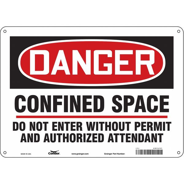 Safety Sign, 10 in Height, 14 in Width, Aluminum, Horizontal Rectangle, English, 465J91