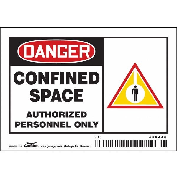 Safety Sign, 3 1/2 in Height, 5 in Width, Vinyl, Horizontal Rectangle, English, 465J45