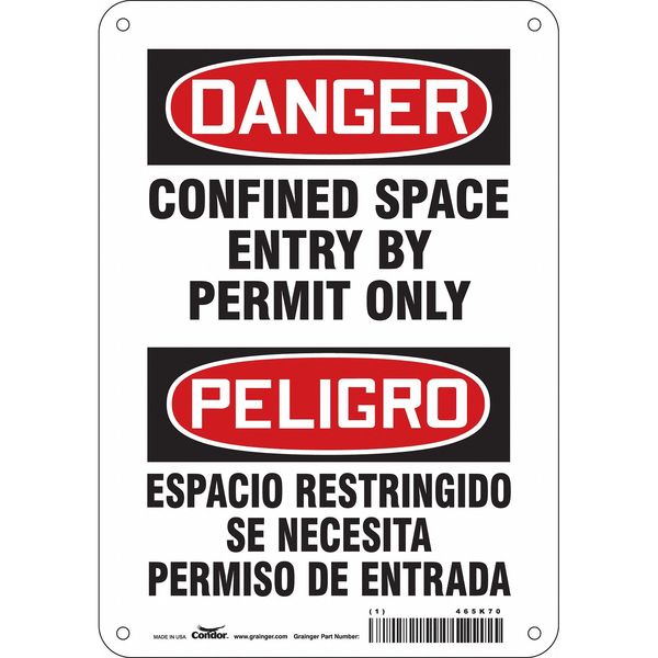 Safety Sign, 10 in Height, 7 in Width, Aluminum, Horizontal Rectangle, English, Spanish, 465K70