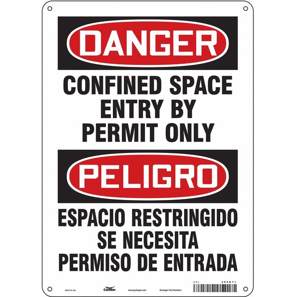 Safety Sign, 14 in Height, 10 in Width, Aluminum, Vertical Rectangle, English, Spanish, 465K71