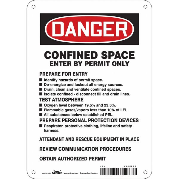 Safety Sign, 10 in Height, 7 in Width, Aluminum, Horizontal Rectangle, English, 465K50