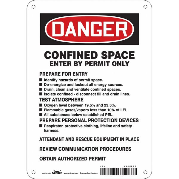 Safety Sign, 10 in Height, 7 in Width, Polyethylene, Horizontal Rectangle, English, 465K55