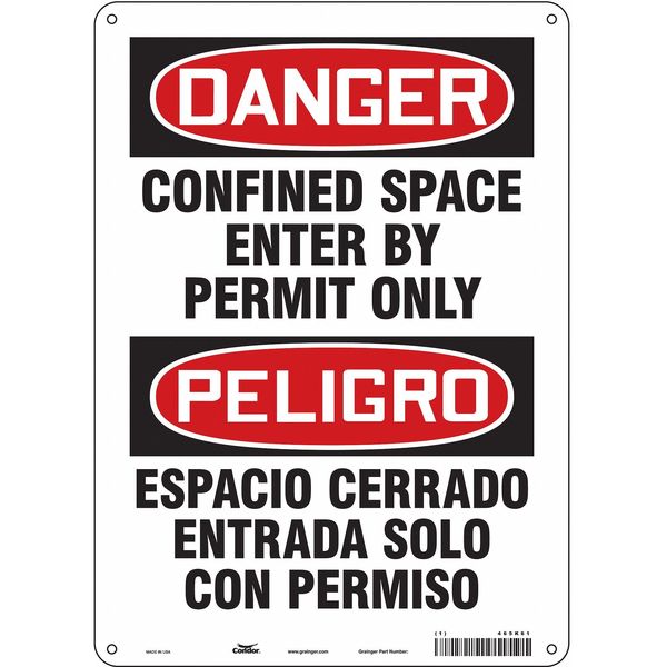 Safety Sign, 14 in Height, 10 in Width, Aluminum, Vertical Rectangle, English, Spanish, 465K61