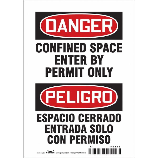 Safety Sign, 10 in Height, 7 in Width, Vinyl, Horizontal Rectangle, English, Spanish, 465K68