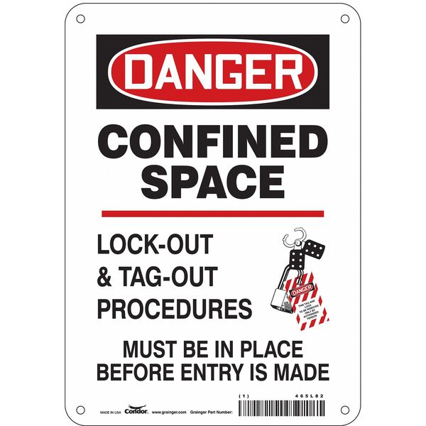 Safety Sign, 10 in Height, 7 in Width, Aluminum, Horizontal Rectangle, English, 465L82