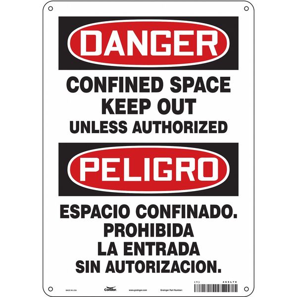 Safety Sign, 14 in Height, 10 in Width, Polyethylene, Vertical Rectangle, English, Spanish, 465L70