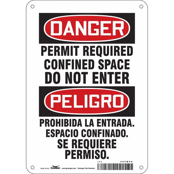 Safety Sign, 10 in Height, 7 in Width, Aluminum, Horizontal Rectangle, English, Spanish, 465M90