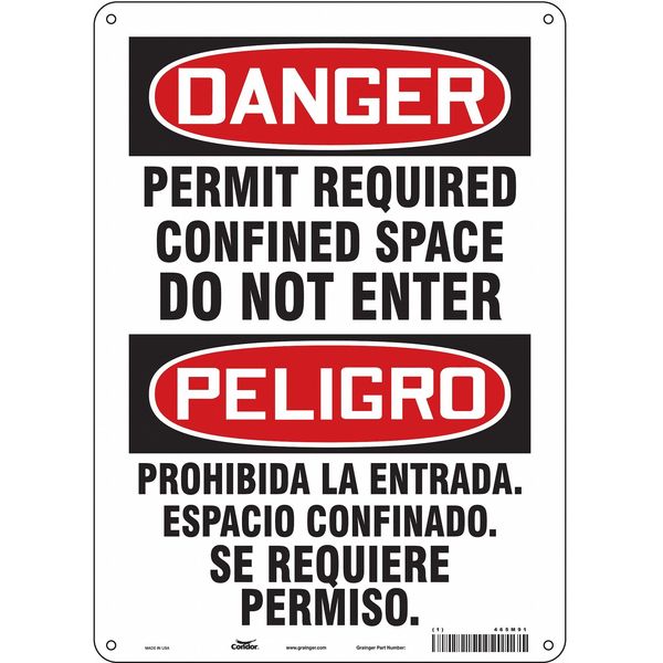Safety Sign, 14 in Height, 10 in Width, Aluminum, Vertical Rectangle, English, Spanish, 465M91