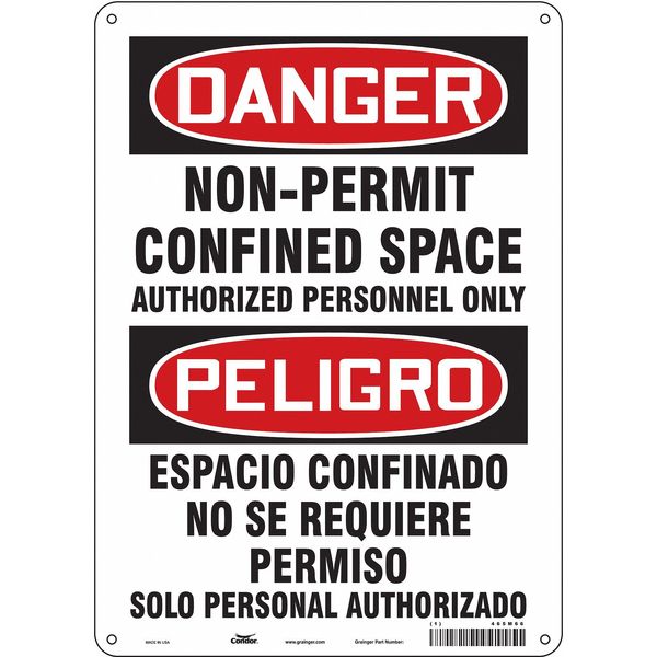 Safety Sign, 14 in Height, 10 in Width, Aluminum, Vertical Rectangle, English, Spanish, 465M66