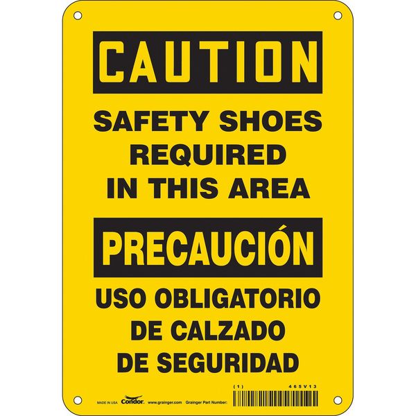 Safety Sign, 10 in Height, 7 in Width, Aluminum, Horizontal Rectangle, English, Spanish, 465V13