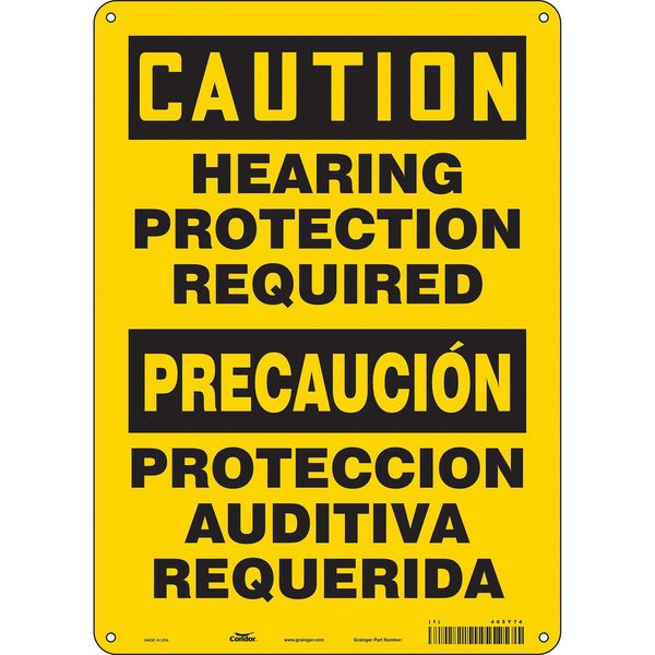 Safety Sign, 14 in Height, 10 in Width, Aluminum, Vertical Rectangle, English, Spanish, 465Y74