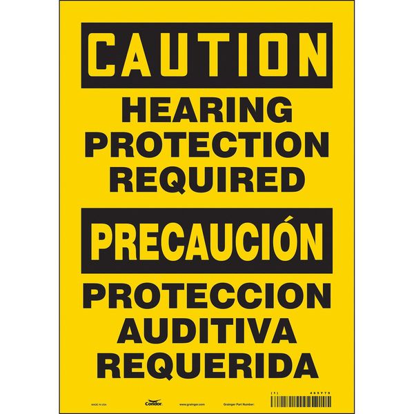 Safety Sign, 14 in Height, 10 in Width, Vinyl, Vertical Rectangle, English, Spanish, 465Y79