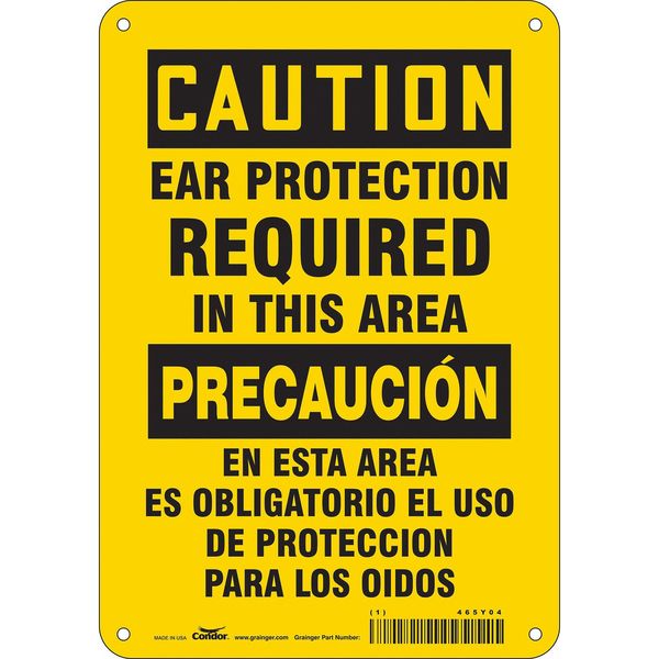 Safety Sign, 10 in Height, 7 in Width, Aluminum, Horizontal Rectangle, English, Spanish, 465Y04