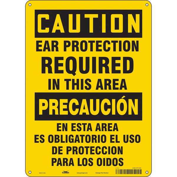 Safety Sign, 14 in Height, 10 in Width, Aluminum, Vertical Rectangle, English, Spanish, 465Y05