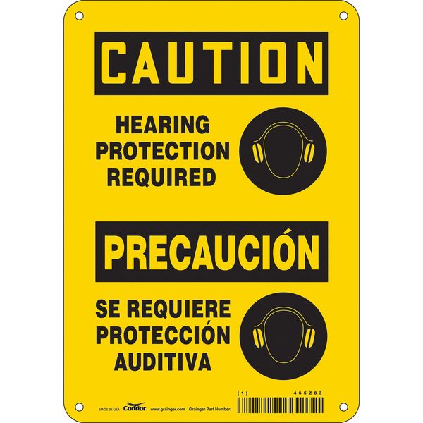 Safety Sign, 10 in Height, 7 in Width, Aluminum, Horizontal Rectangle, English, Spanish, 465Z83