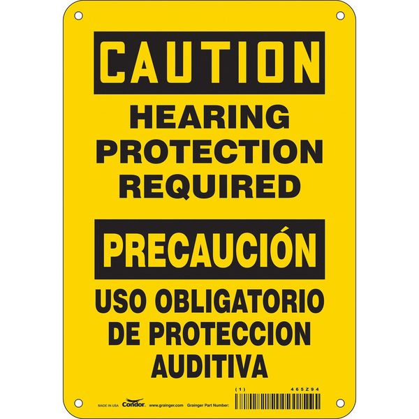 Safety Sign, 10 in Height, 7 in Width, Aluminum, Horizontal Rectangle, English, Spanish, 465Z94