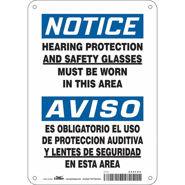 Safety Sign, 10 in Height, 7 in Width, Aluminum, Horizontal Rectangle, English, Spanish, 466F80