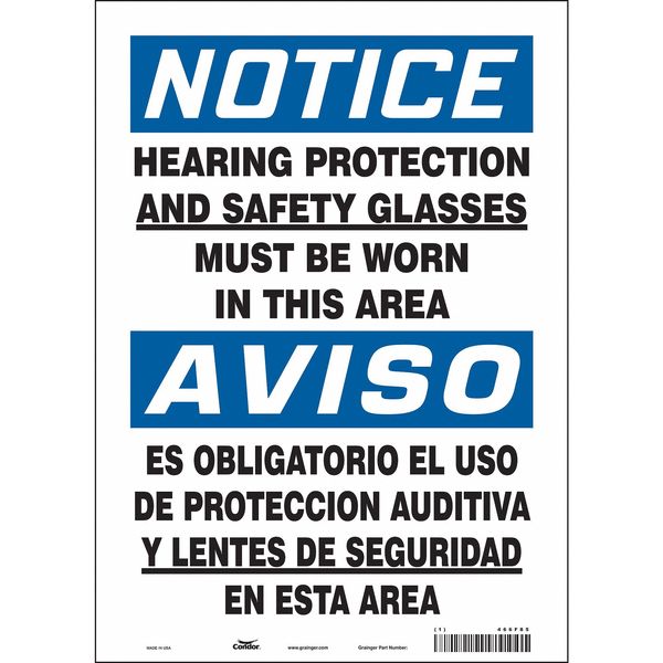 Safety Sign, 14 in Height, 10 in Width, Vinyl, Vertical Rectangle, English, Spanish, 466F85