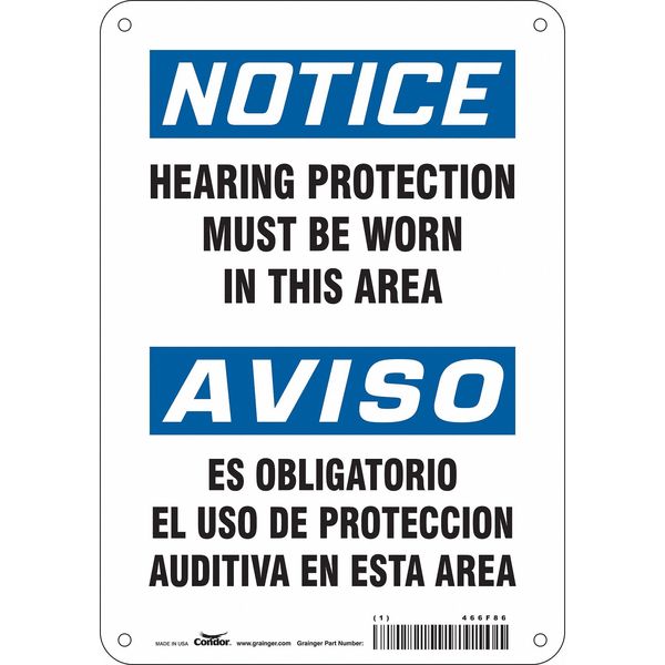 Safety Sign, 10 in Height, 7 in Width, Aluminum, Horizontal Rectangle, English, Spanish, 466F86