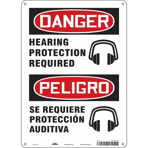 Safety Sign, 14 in Height, 10 in Width, Aluminum, Vertical Rectangle, English, Spanish, 466F54