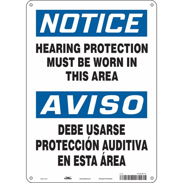 Safety Sign, 14 in Height, 10 in Width, Aluminum, Vertical Rectangle, English, Spanish, 466G43