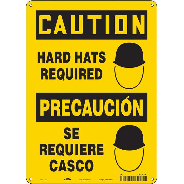 Safety Sign, 14 in Height, 10 in Width, Aluminum, Vertical Rectangle, English, Spanish, 466L55