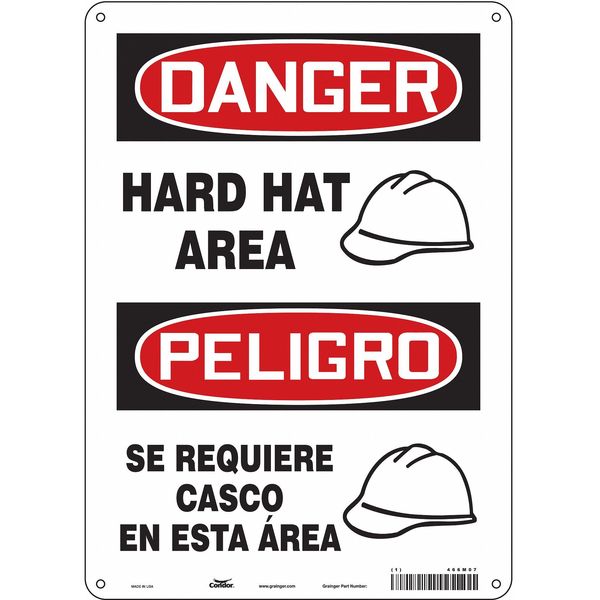 Safety Sign, 14 in Height, 10 in Width, Aluminum, Vertical Rectangle, English, Spanish, 466M07