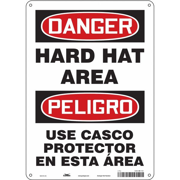 Safety Sign, 14 in Height, 10 in Width, Aluminum, Vertical Rectangle, English, Spanish, 466M10