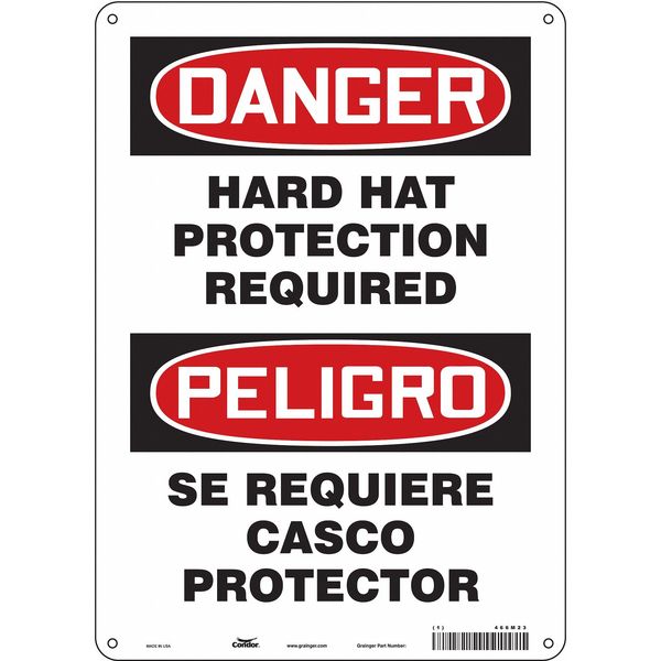 Safety Sign, 14 in Height, 10 in Width, Aluminum, Vertical Rectangle, English, Spanish, 466M23