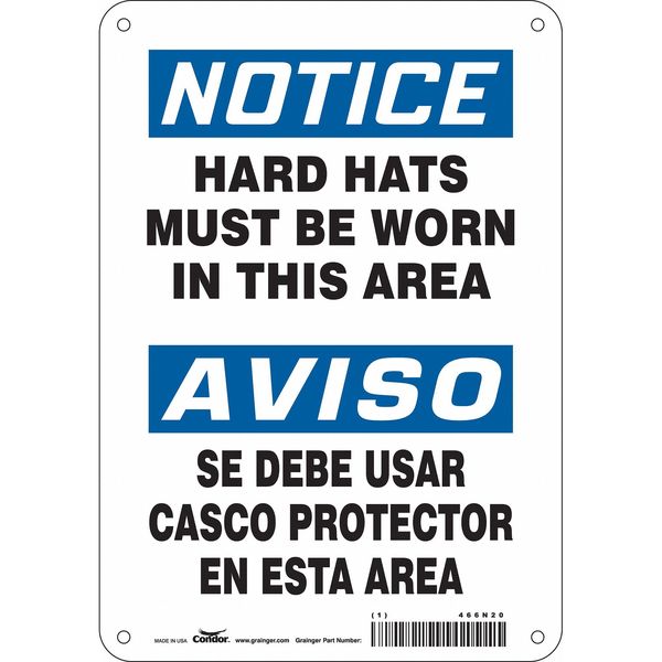 Safety Sign, 10 in Height, 7 in Width, Aluminum, Horizontal Rectangle, English, Spanish, 466N20