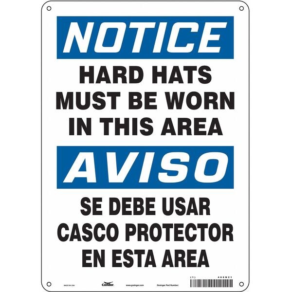 Safety Sign, 14 in Height, 10 in Width, Aluminum, Vertical Rectangle, English, Spanish, 466N21