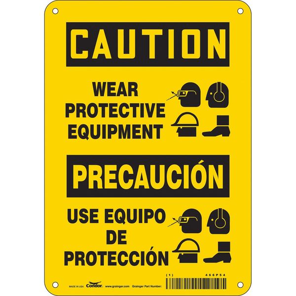 Safety Sign, 10 in Height, 7 in Width, Aluminum, Horizontal Rectangle, English, Spanish, 466P54