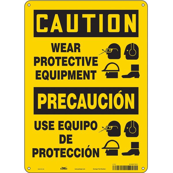 Safety Sign, 14 in Height, 10 in Width, Aluminum, Vertical Rectangle, English, Spanish, 466P55