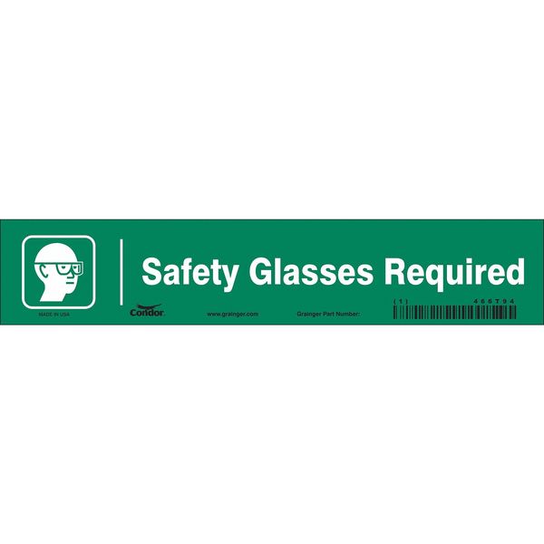 Safety Sign, 1 3/4 in Height, 9 in Width, Vinyl, Horizontal Rectangle, English