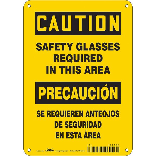 Safety Sign, 10 in Height, 7 in Width, Aluminum, Horizontal Rectangle, English, Spanish, 466T95