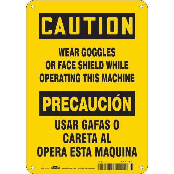 Safety Sign, 10 in Height, 7 in Width, Aluminum, Horizontal Rectangle, English, Spanish, 466U02