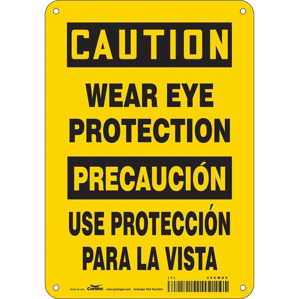 Safety Sign, 10 in Height, 7 in Width, Aluminum, Horizontal Rectangle, English, Spanish, 466W86