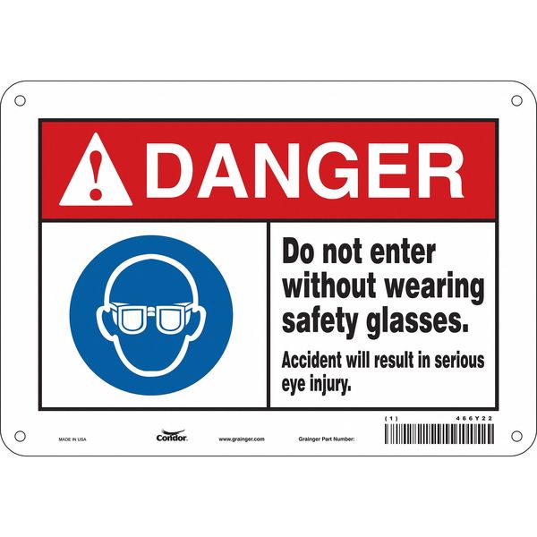 Safety Sign, 7 in Height, 10 in Width, Aluminum, Vertical Rectangle, English, 466Y22