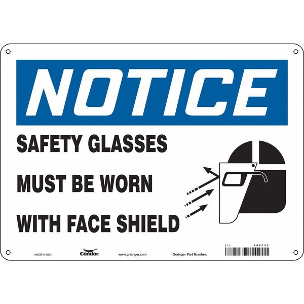 Safety Sign, 10 in Height, 14 in Width, Aluminum, Horizontal Rectangle, English, 466Z95