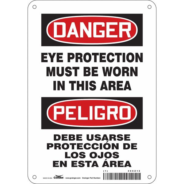 Safety Sign, 10 in Height, 7 in Width, Aluminum, Horizontal Rectangle, English, Spanish, 466Z12